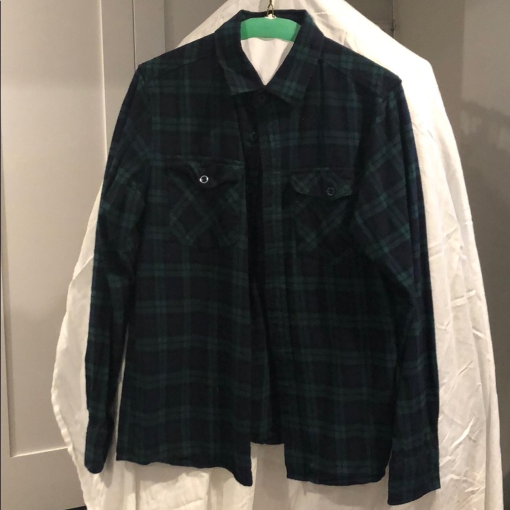 Navy blue and green flannel